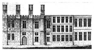 'A depiction of the north (rear) side of the Tudor Manor house, showing the 17th-century addition (right)' From Landownership: Chelsea Manor, A History of the County of Middlesex: Volume 12: Chelsea. (c) British History Online
