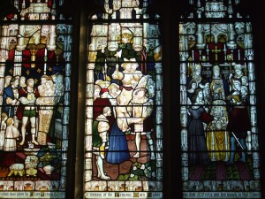 Close up of window showing (4) her marriage to Charles Brandon in March 1515; (5) their reconciliation with Henry VIII in England in May 1515; (6) Mary’s funeral at Bury Abbey in 1533