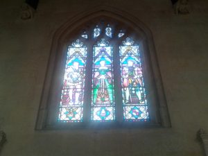 Stained glass window of Thomas Seymour, Katherine Parr and Henry VIII